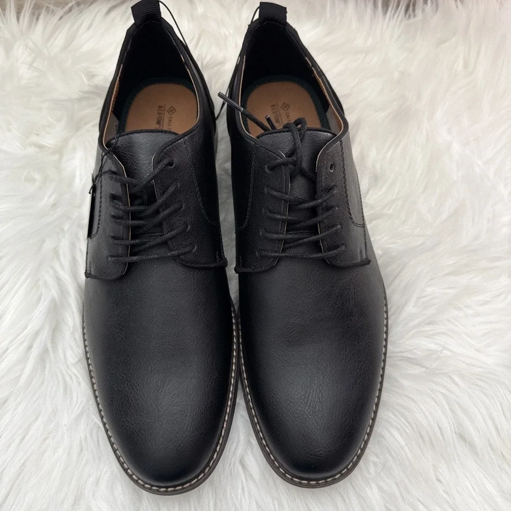 Call It Spring Mens Black Vegan Leather Derby Dress Shoes B.E.D Foam‎ Size 12 M